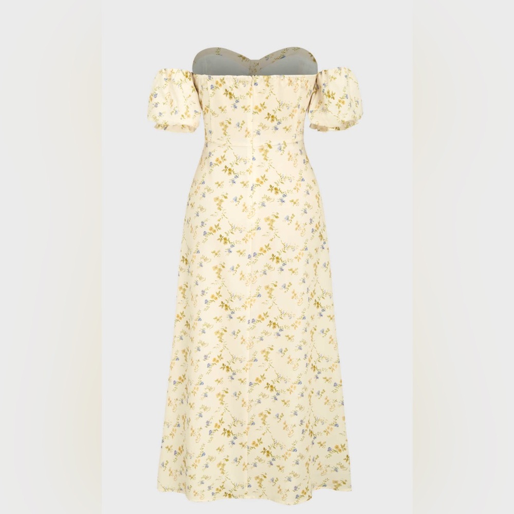 NWT Cider Floral Strapless Split Midi Dress, Yellow Floral Print, Size Large - Picture 2 of 10